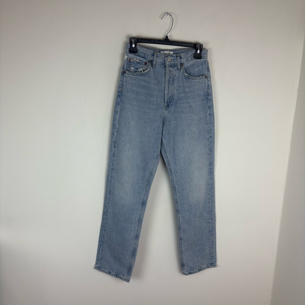 Agolde 90s Jean Button Fly Jeans Size 23 Distressed Straight Leg Cotton Blue - Picture 3 of 8
